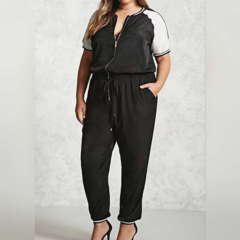 NWT F21 Forever 21 Sporty Jumpsuit Plus Size 2X Jogger Lightweight Short Sleeves